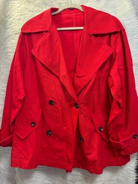 Red Women's Double-Breasted Trench Coat